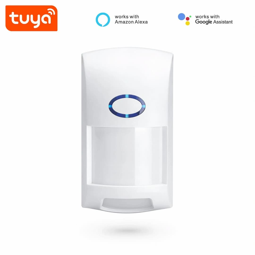 Mavi oval ışıklı Tuya akıllı hareket sensörü, Amazon Alexa ve Google ile çalışır.