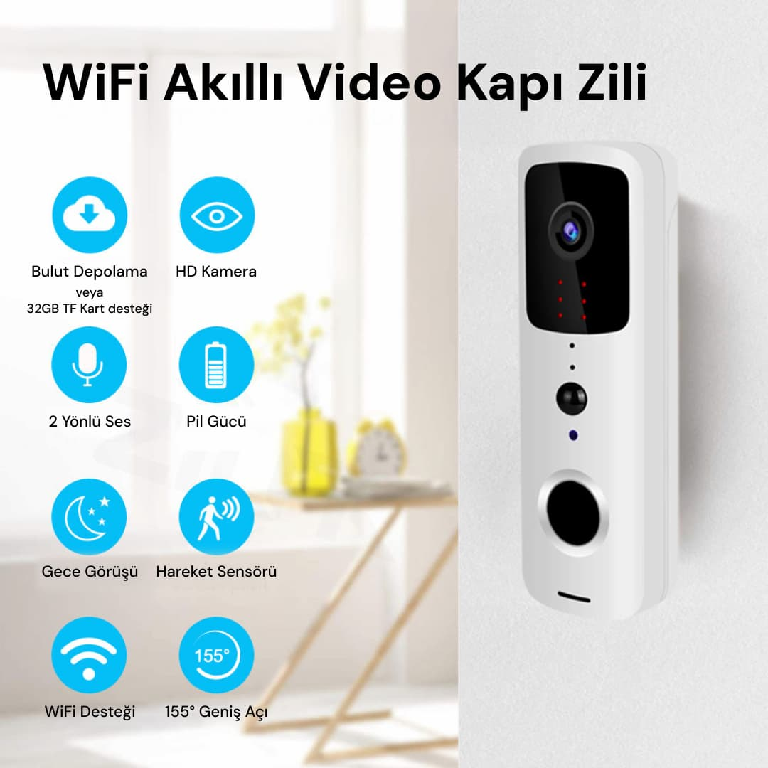 YECO BD-10 PIR Sensör IP66 Wi-Fi Çift Yönlü Ses Akıllı Görüntülü Kapı Zili