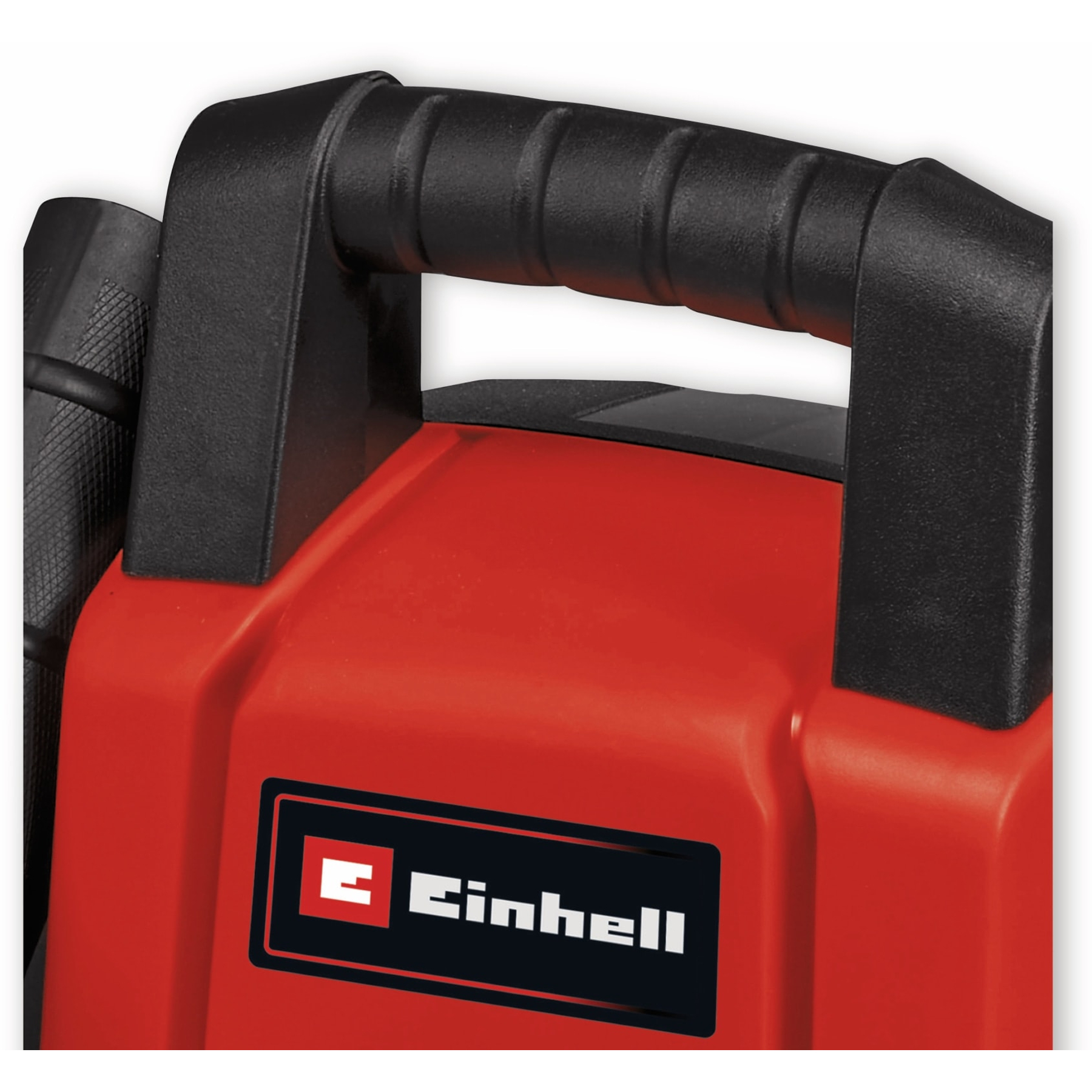 Roter Koffer mit schwarzem Griff und Einhell-Logo.
