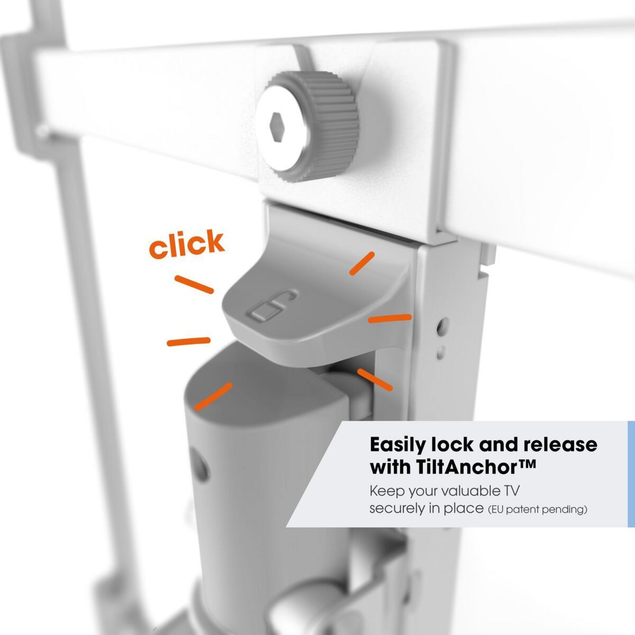 Zbliżenie mechanizmu blokującego uchwytu telewizora.