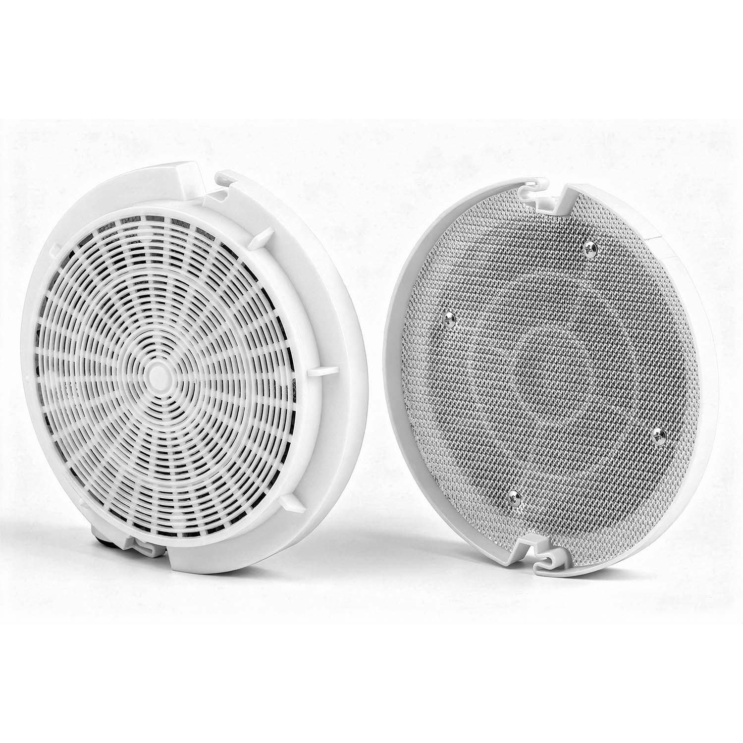 Dwa białe filtry, jeden z wzorem listew, drugi z drobną siateczką.