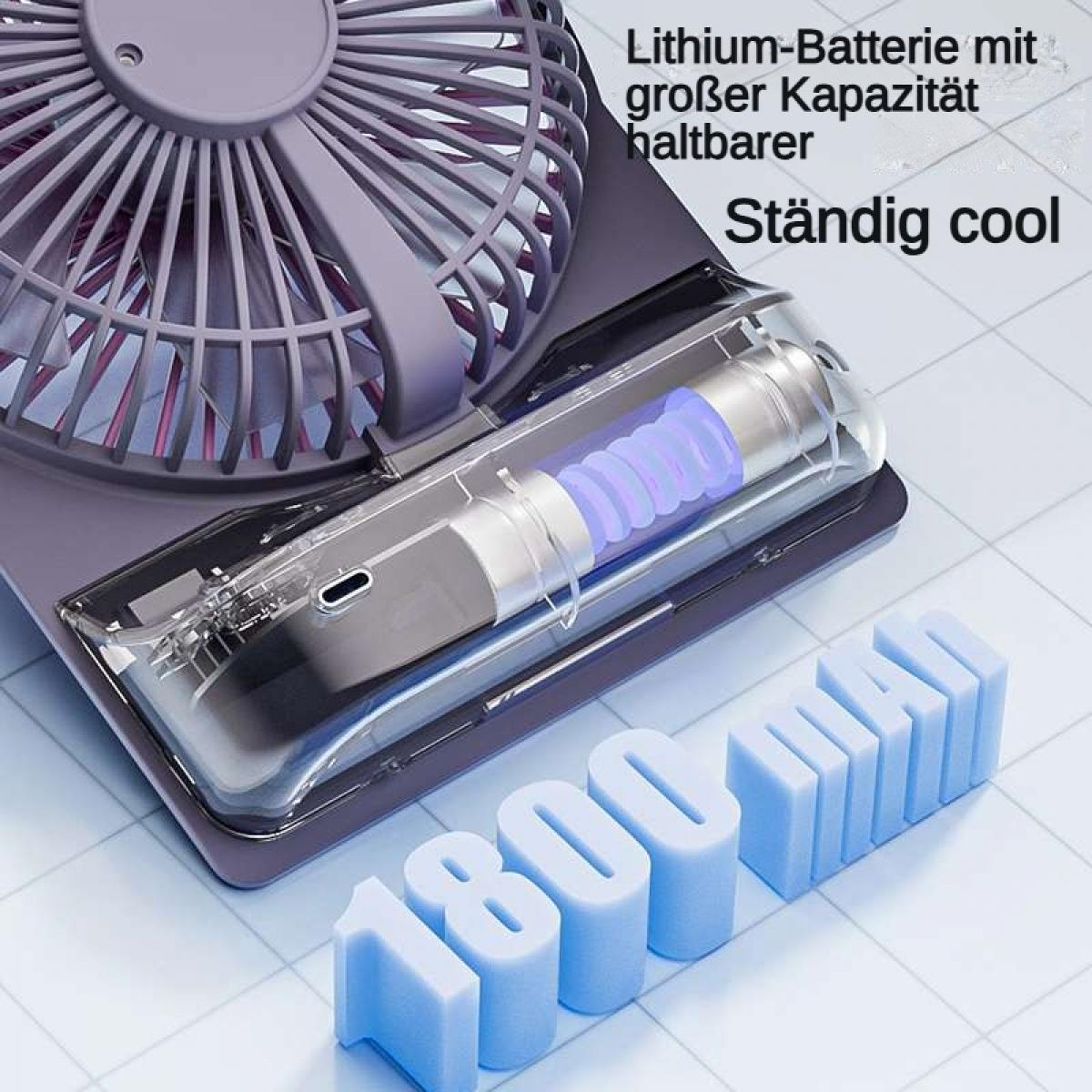Lila Lüfter mit beleuchtetem Akku und "1800 mAh"-Schriftzug.