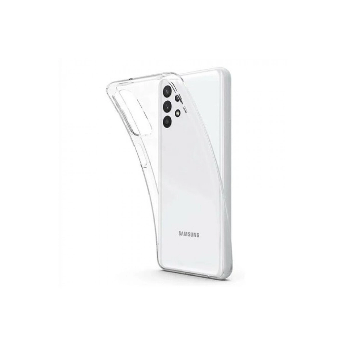 Üç kameralı beyaz bir akıllı telefonun üzerine şeffaf telefon kılıfı geçirilmiş.