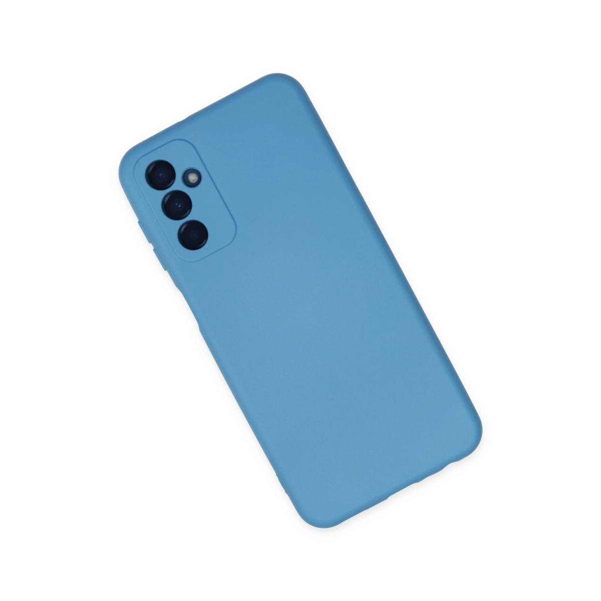 Mavi telefon kılıfı beyaz zeminde çapraz olarak duruyor.