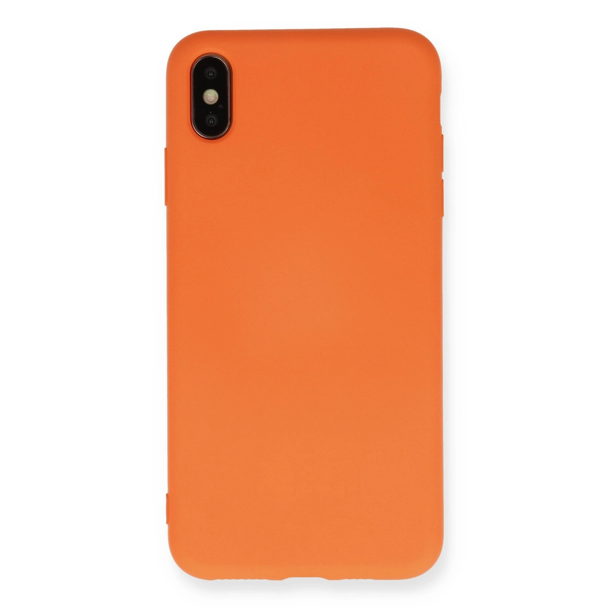 Turuncu telefon kılıfı, iki kamera için kesik.