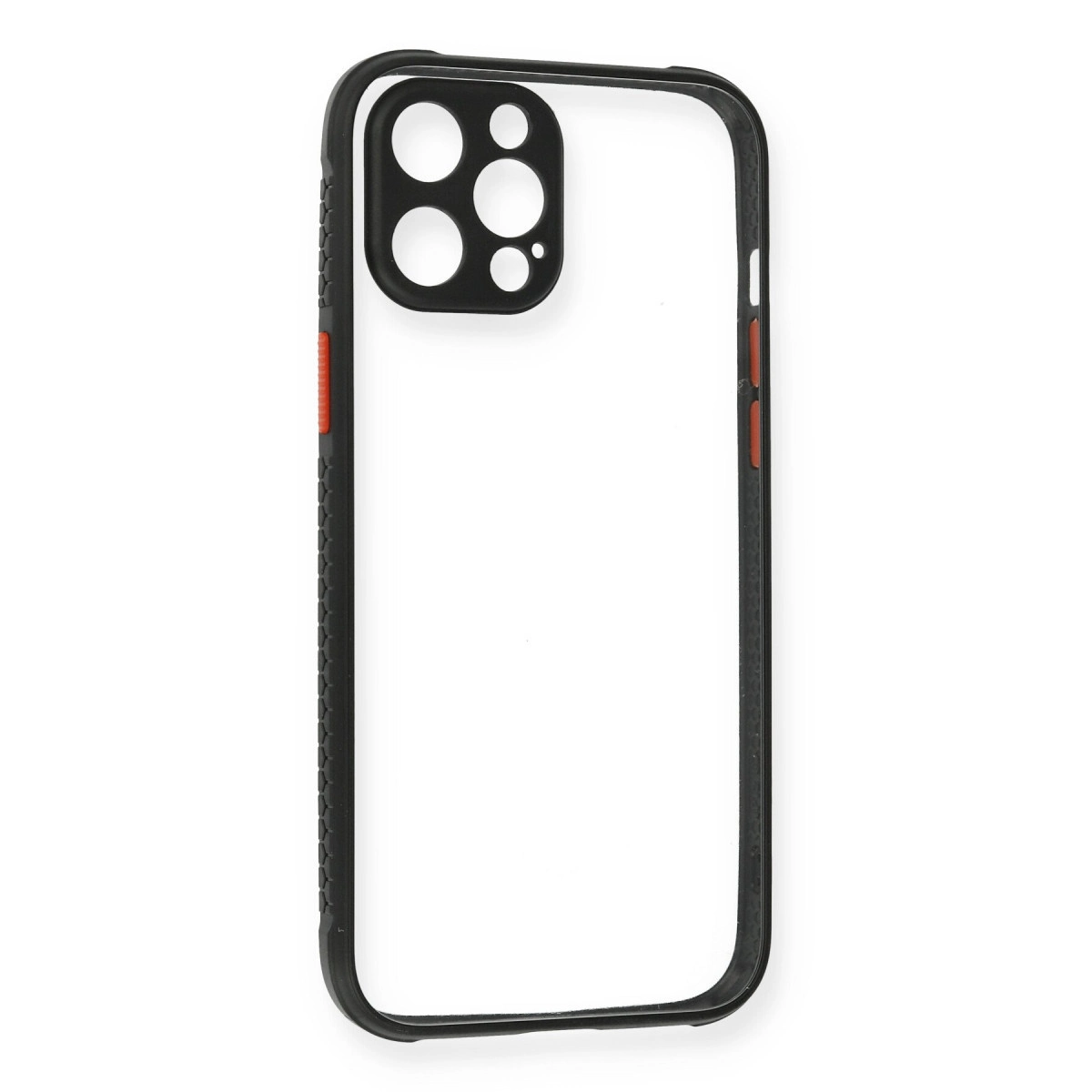 Şeffaf orta ve kamera kesimli siyah telefon kılıfı.