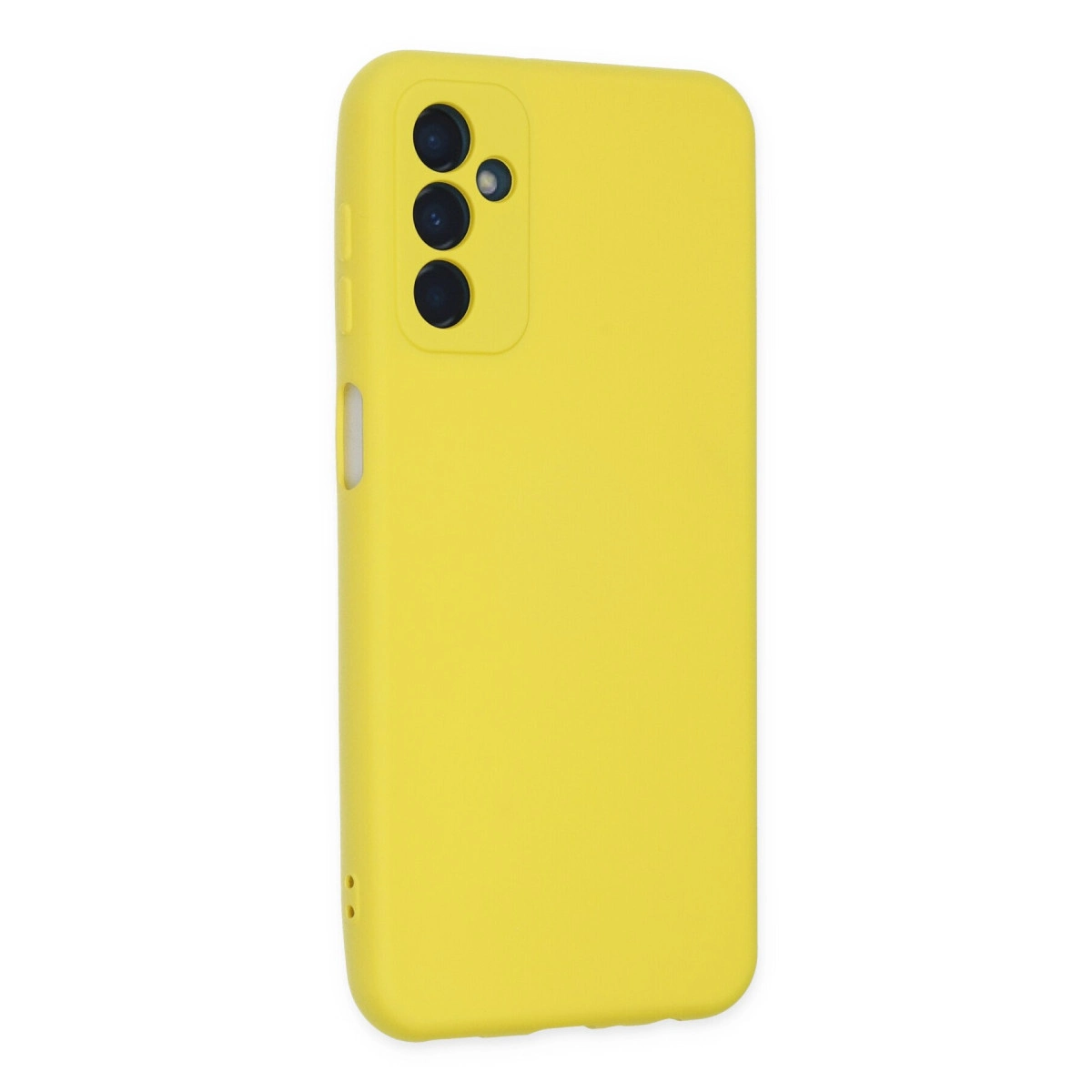 Arkada üç kamera lensi olan sarı telefon kılıfı.
