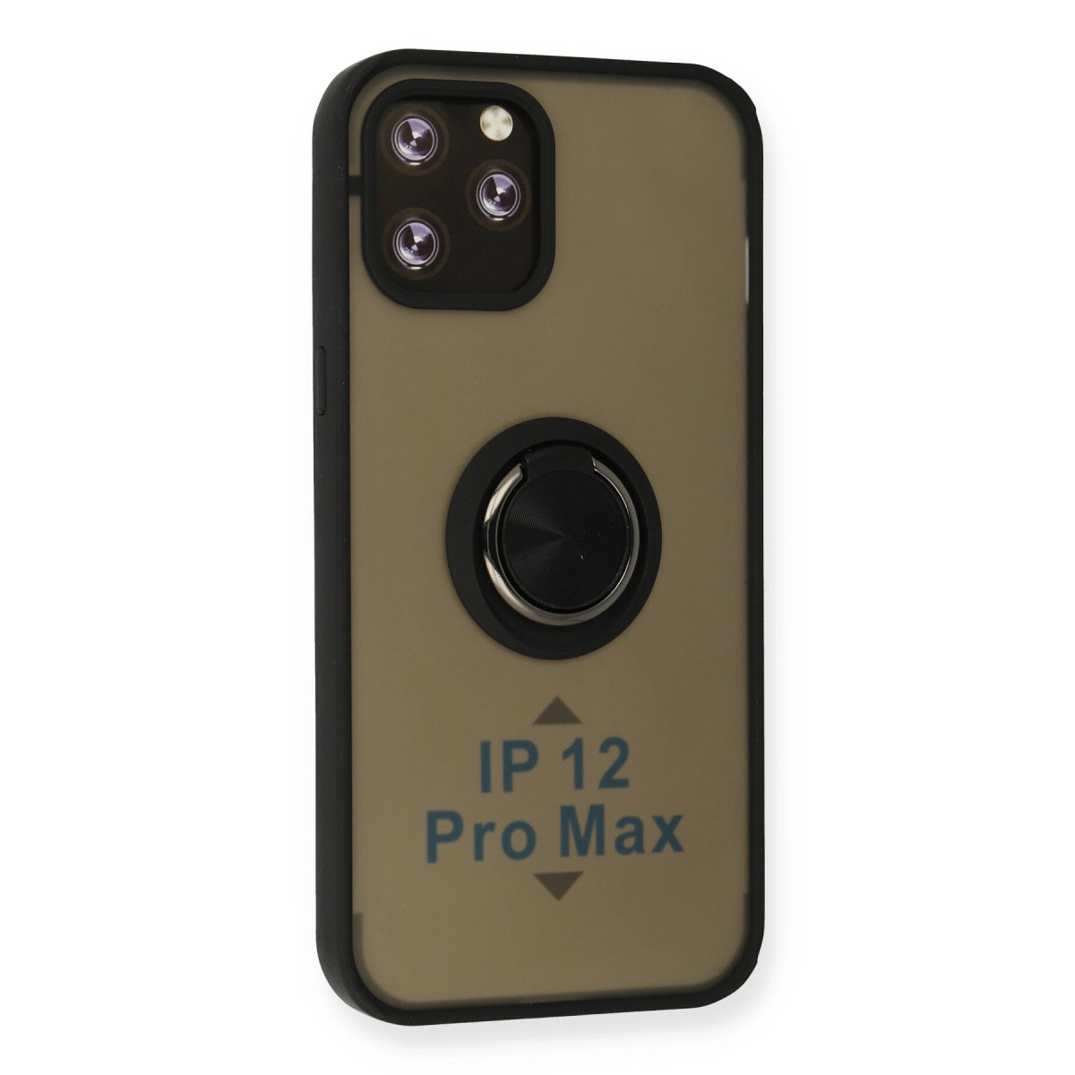 Halka tutuculu kahverengi telefon kılıfı ve IP 12 Pro Max yazısı.