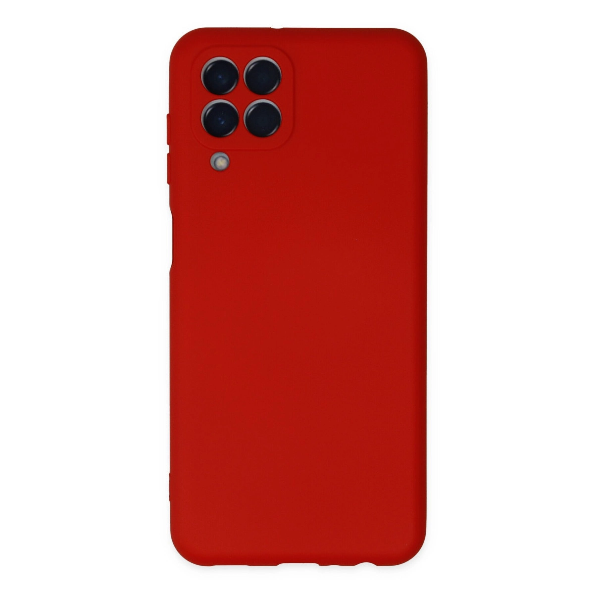 Dört kamera lensi ve flaşlı kırmızı telefon kılıfı.