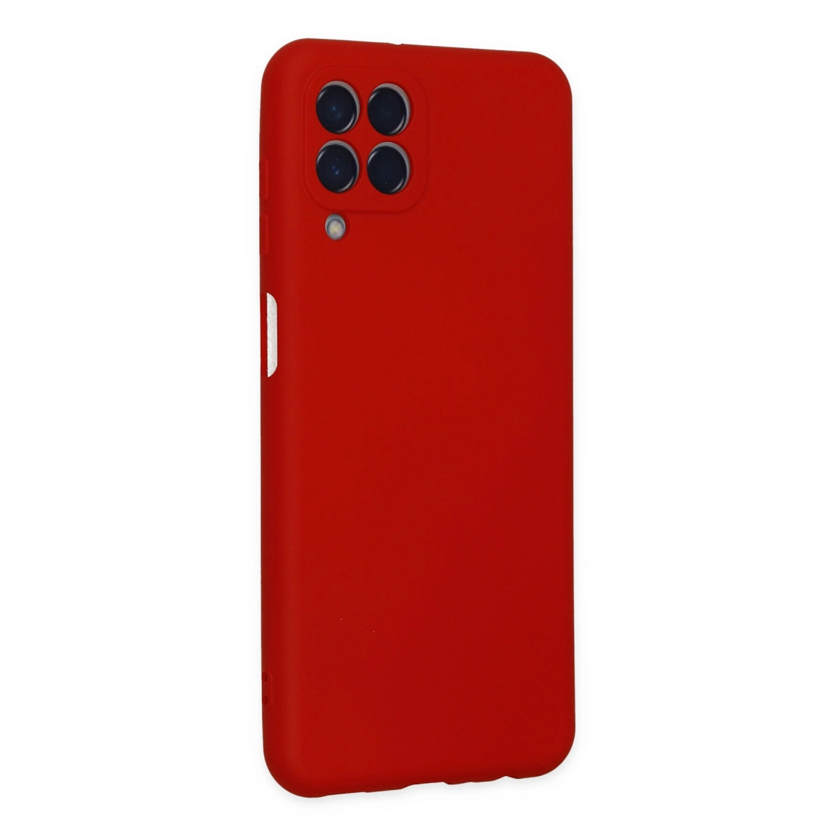 Dört kamera lensi ve flaşlı kırmızı telefon kılıfı.