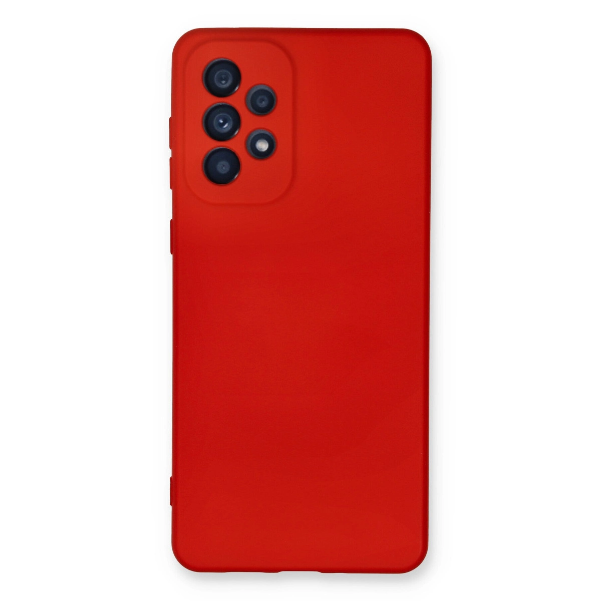 Arkada kamera modülü bulunan kırmızı telefon kılıfı.