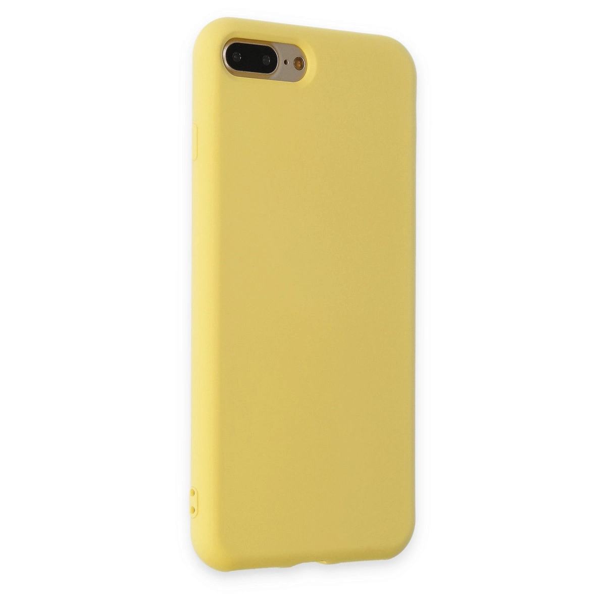 Kamera ve şarj portu kesimli sarı iPhone kılıfı.