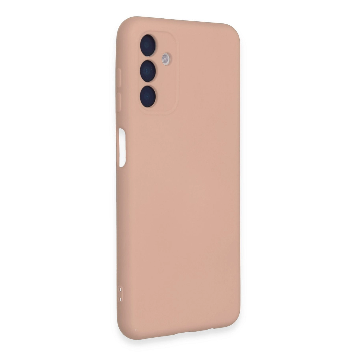 Arkada üç kamera lensi olan pembe bir telefon kılıfı.