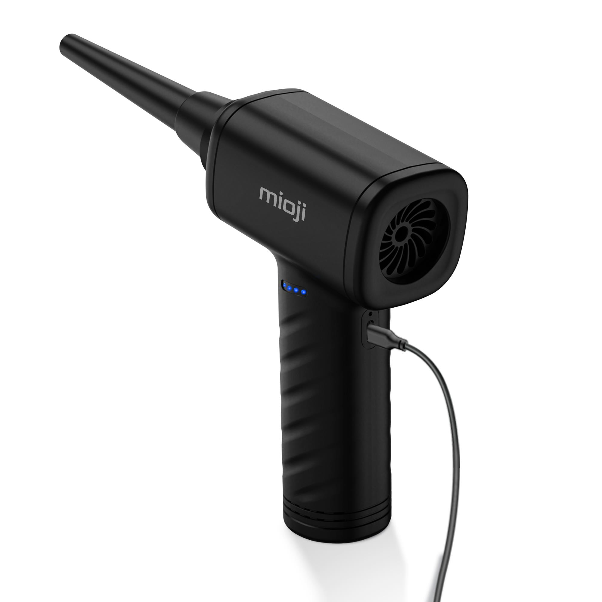 USB kablolu ve mavi şarj gösterge ışıklı siyah kablosuz hava toz giderici.