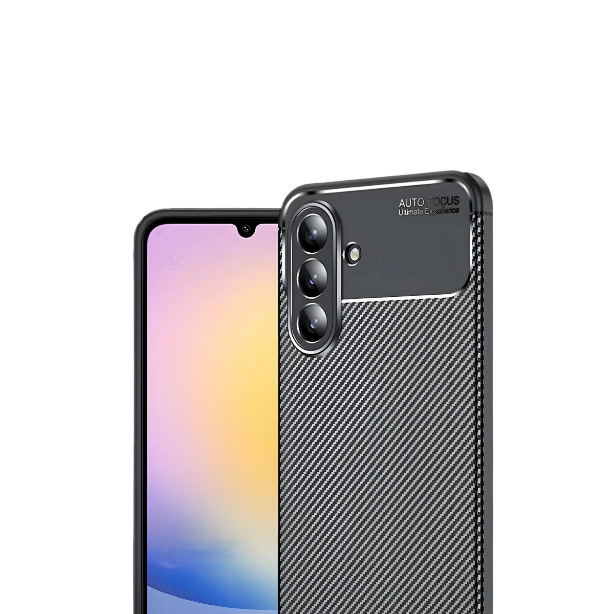 Karbon fiber desenli kılıflı ve kameralı akıllı telefon.