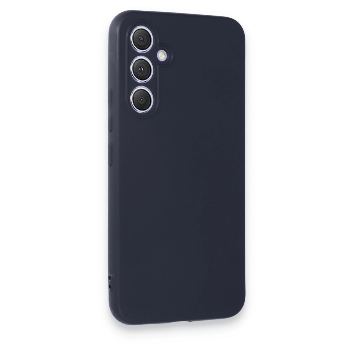 Arkada üç kamera lensi bulunan lacivert telefon kılıfı.