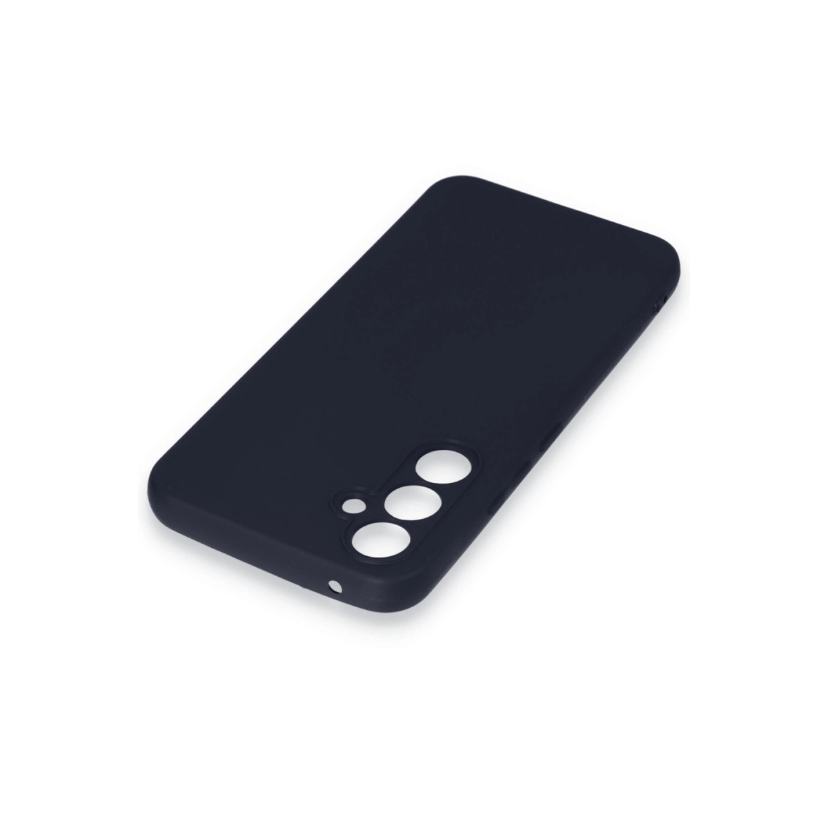 Kamera ve düğmeler için kesikleri olan lacivert telefon kılıfı.