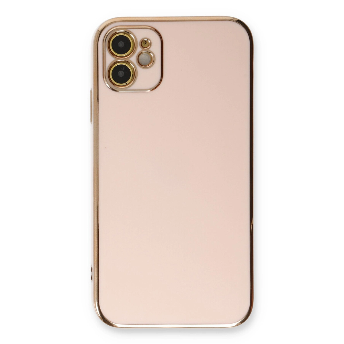 Arkada üç kamerası olan bir roze altın iPhone.