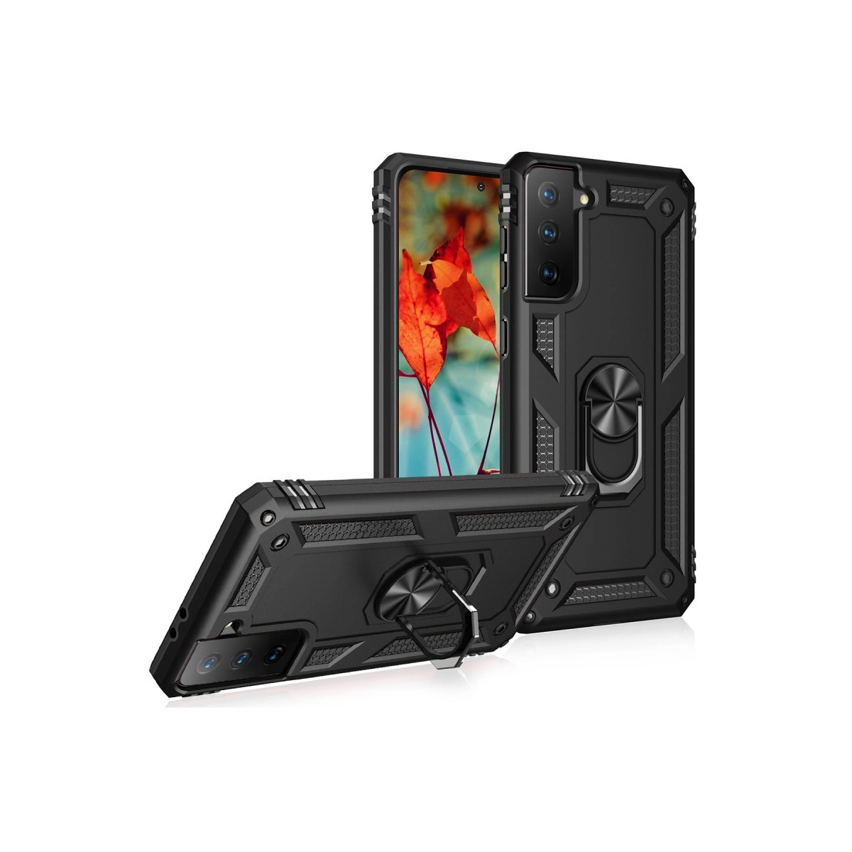NEWFACE Samsung Galaxy S21 Uyumlu Sofya Yüzüklü Silikon Kapak Telefon Kılıfı Siyah