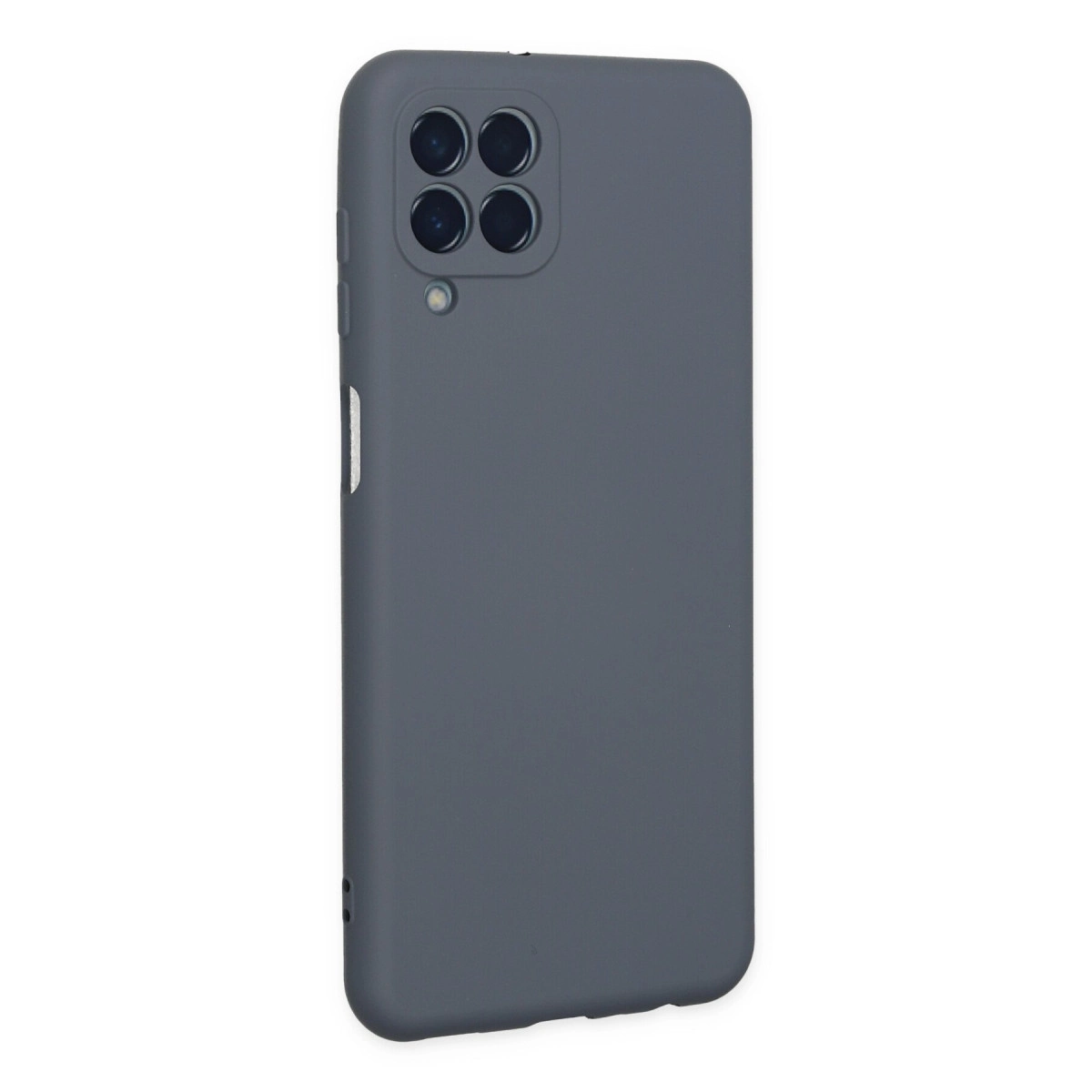 Dört kamera lensi ve flaşa sahip koyu gri telefon kılıfı.