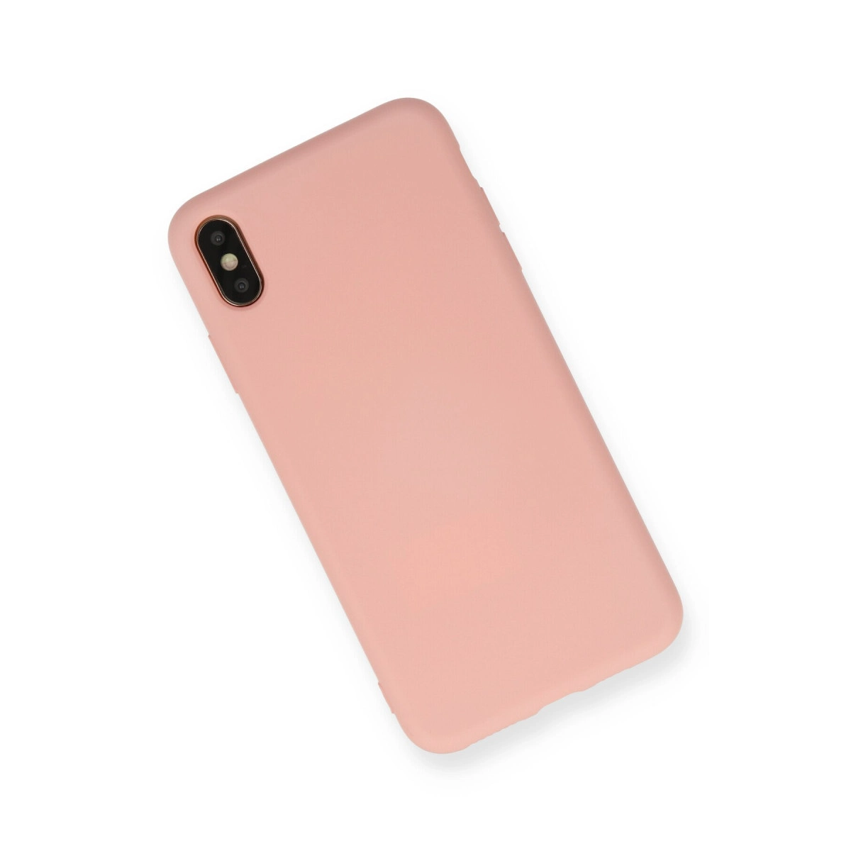Soluk pembe telefon kılıfı beyaz arka planda.