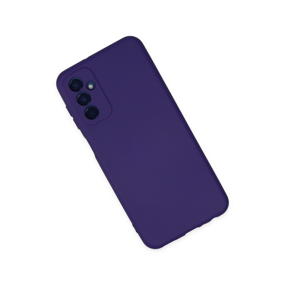 Arkada üç kamera lensi olan koyu mor telefon kılıfı.
