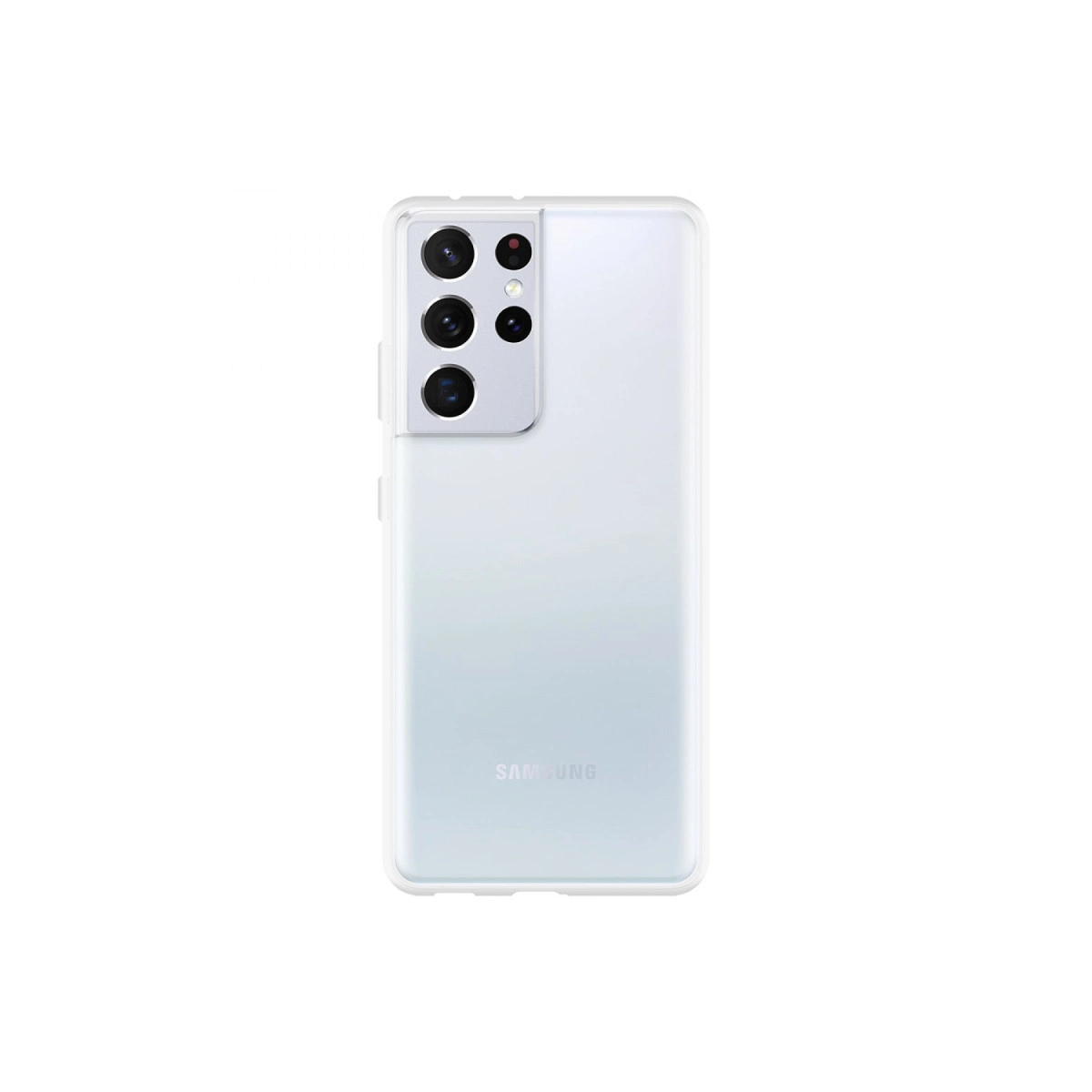 Dört kameralı ve Samsung logolu beyaz akıllı telefon arkası.