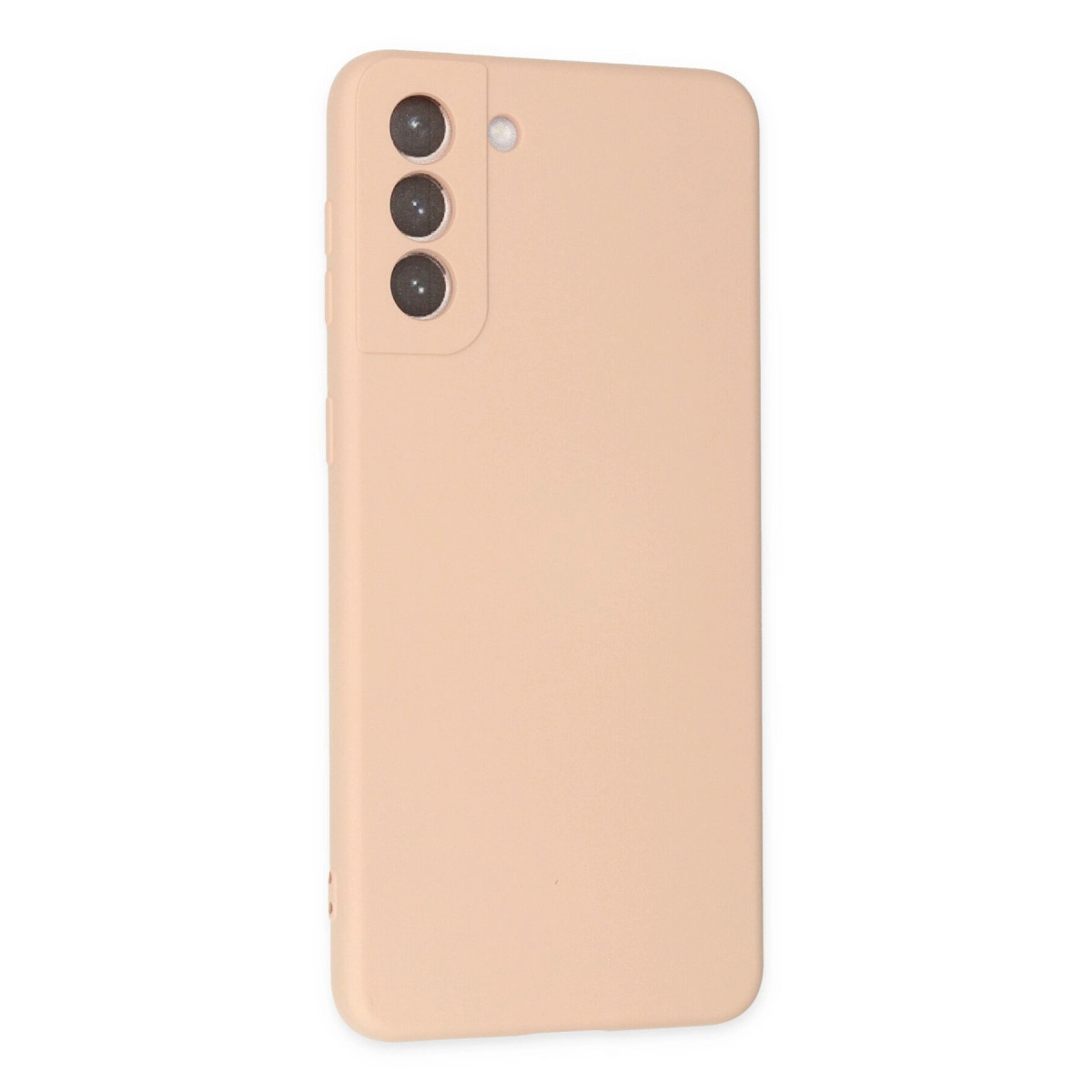 Üç kameralı ve flaşlı açık pembe telefon kılıfı.