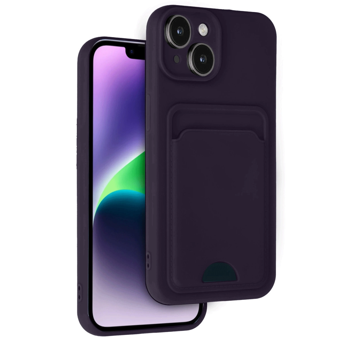 NEWFACE iPhone 14 Uyumlu Kelvin Kartvizitli Silikon Telefon Kılıfı Derin Mor