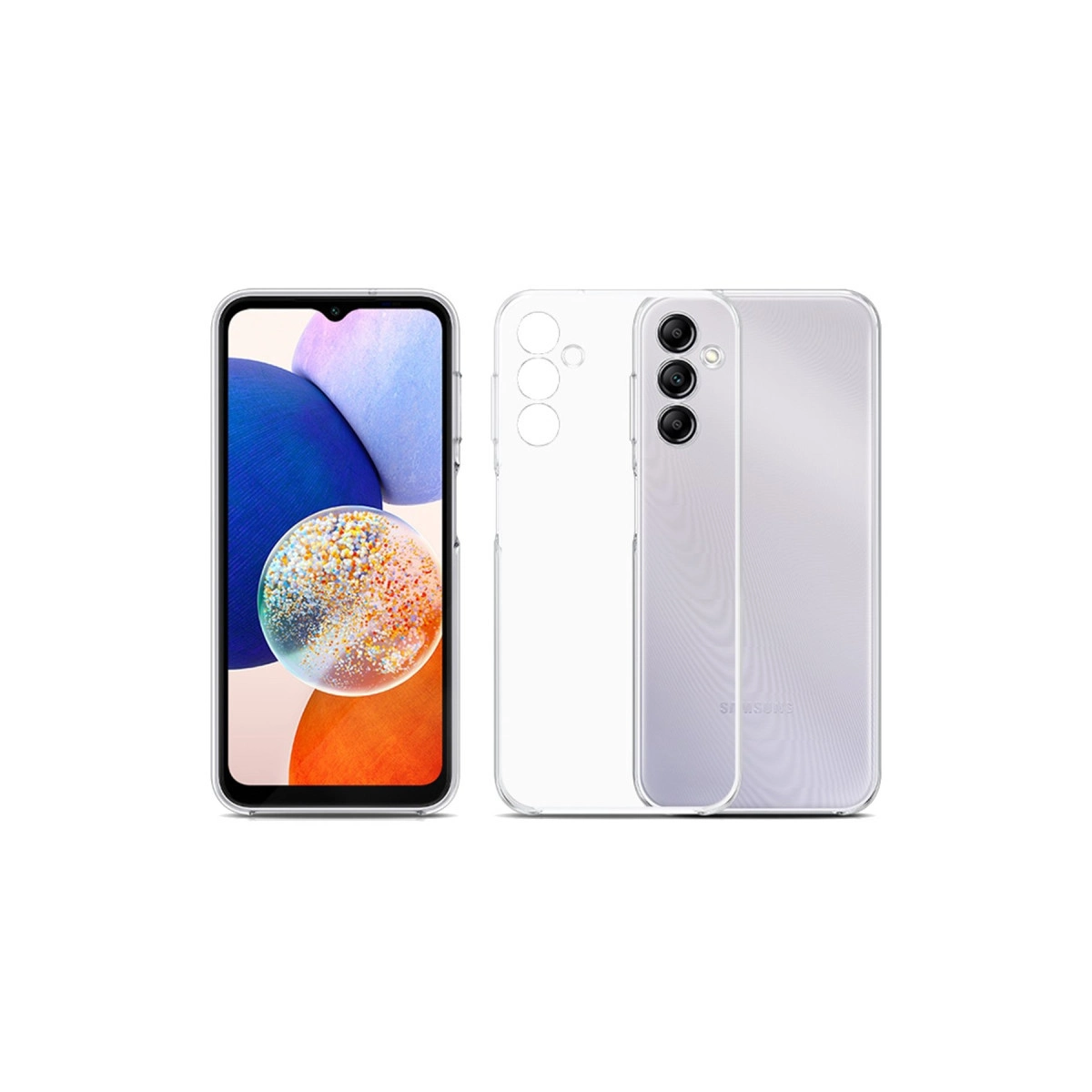 Arkada üç kamera lensi bulunan şeffaf telefon kılıfı.