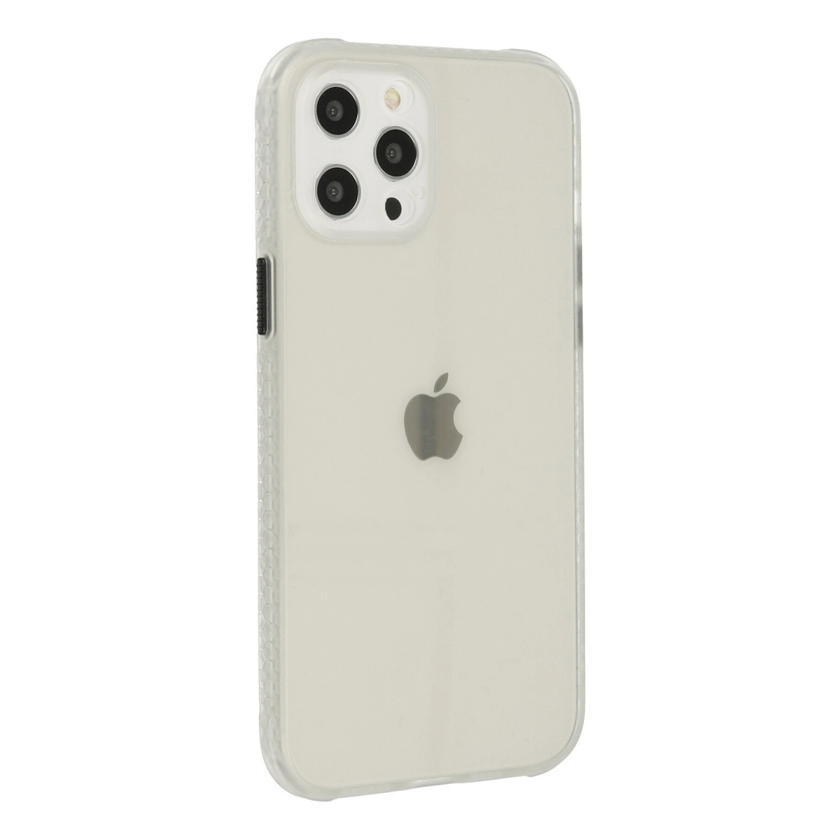 Apple logosu ve üç kamerası olan şeffaf iPhone kılıfı.
