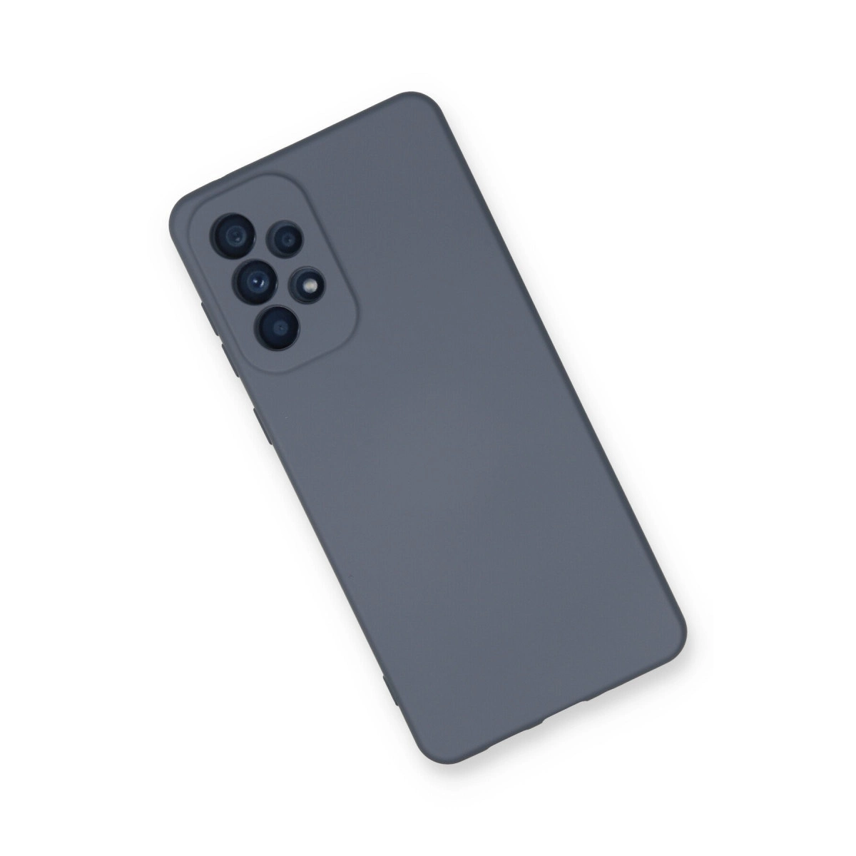 Beyaz arka plan üzerinde kamera modülü olan gri telefon kılıfı.