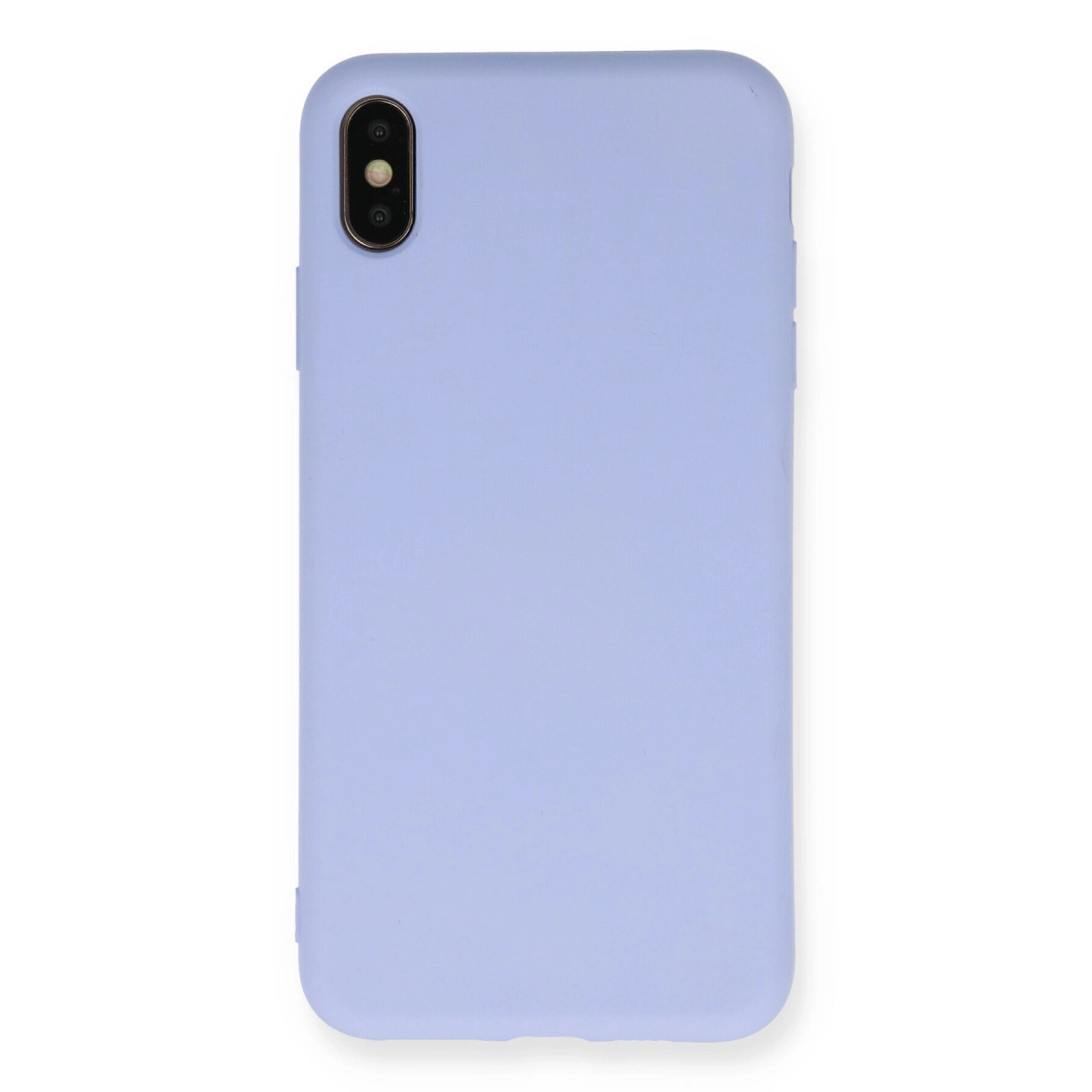 Arkada çift kamera lensli lavanta rengi telefon kılıfı.