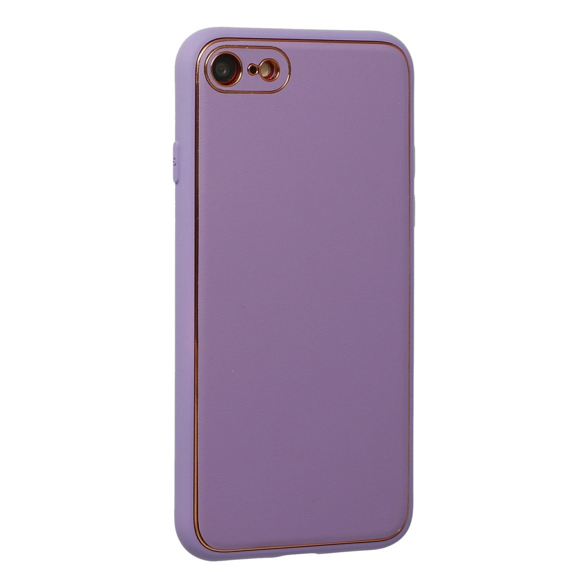 Kameralı ve rose altın kenarlı mor telefon kılıfı.