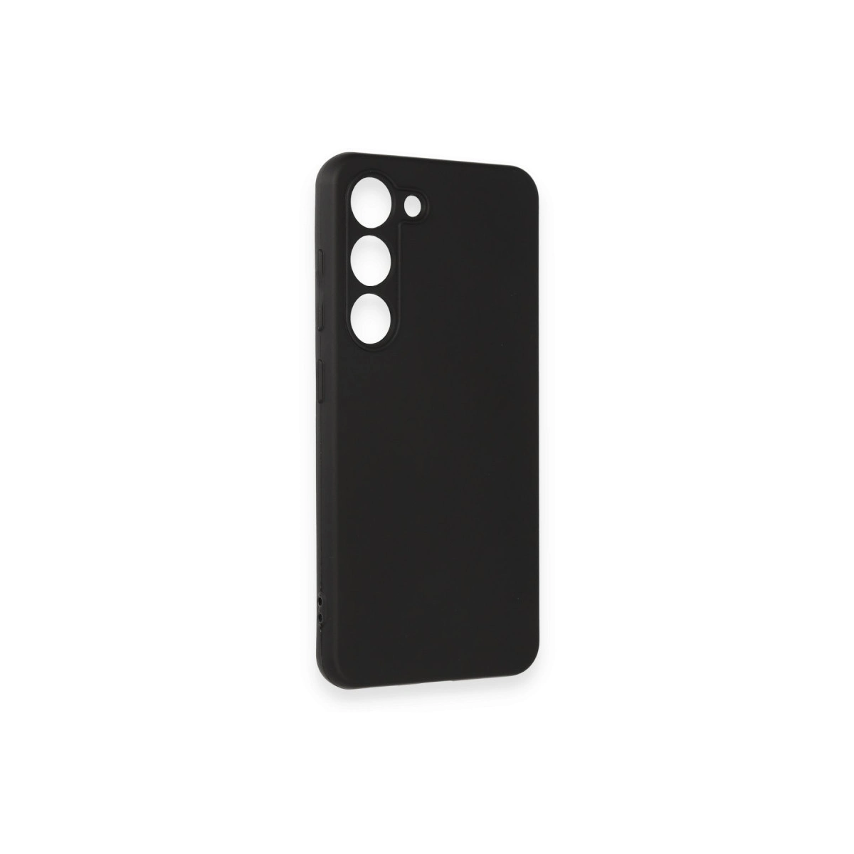 Üç kamera ve flaş için kesikleri olan siyah telefon kılıfı.