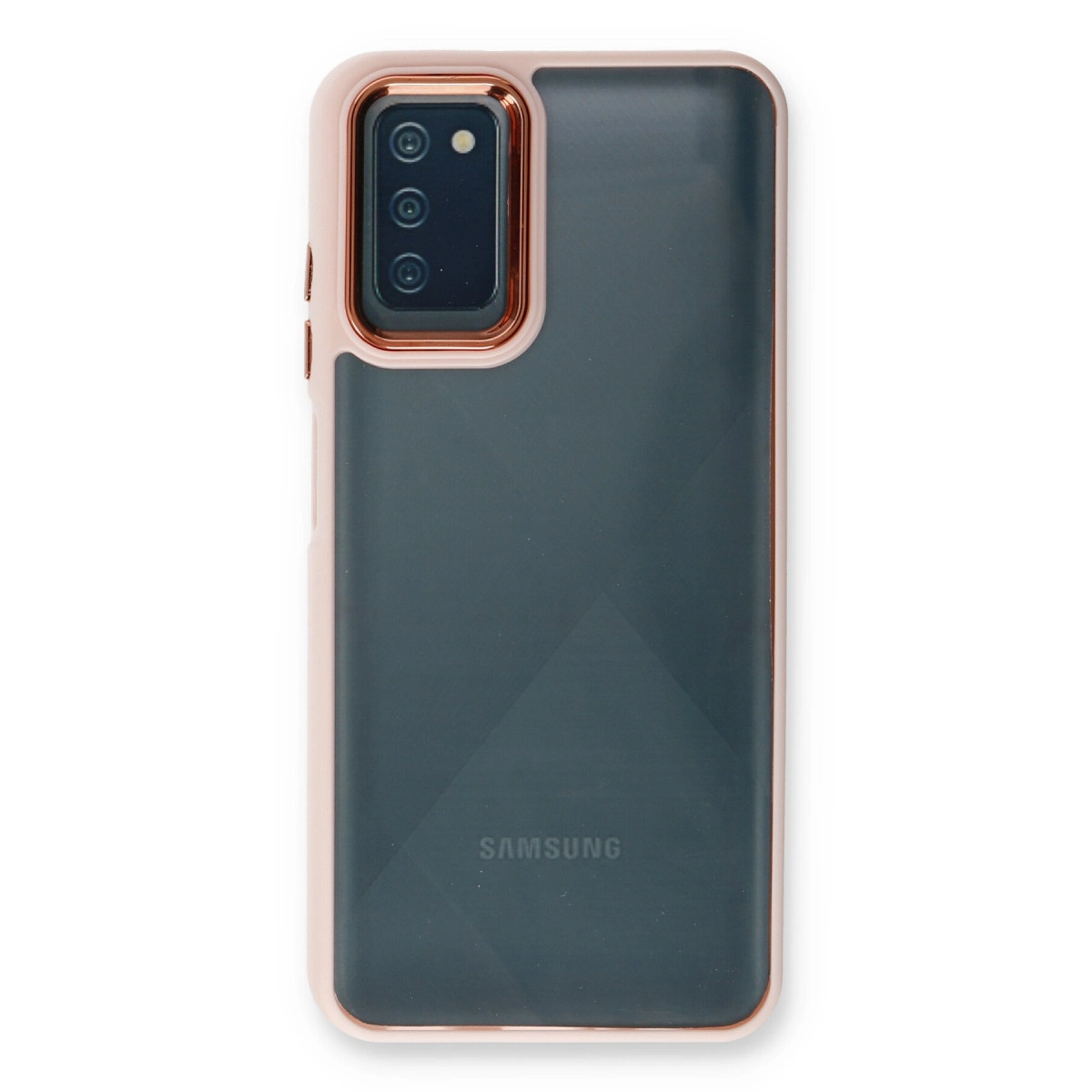 Rose altın kenarlı ve kamera lensli koyu gri telefon kılıfı.