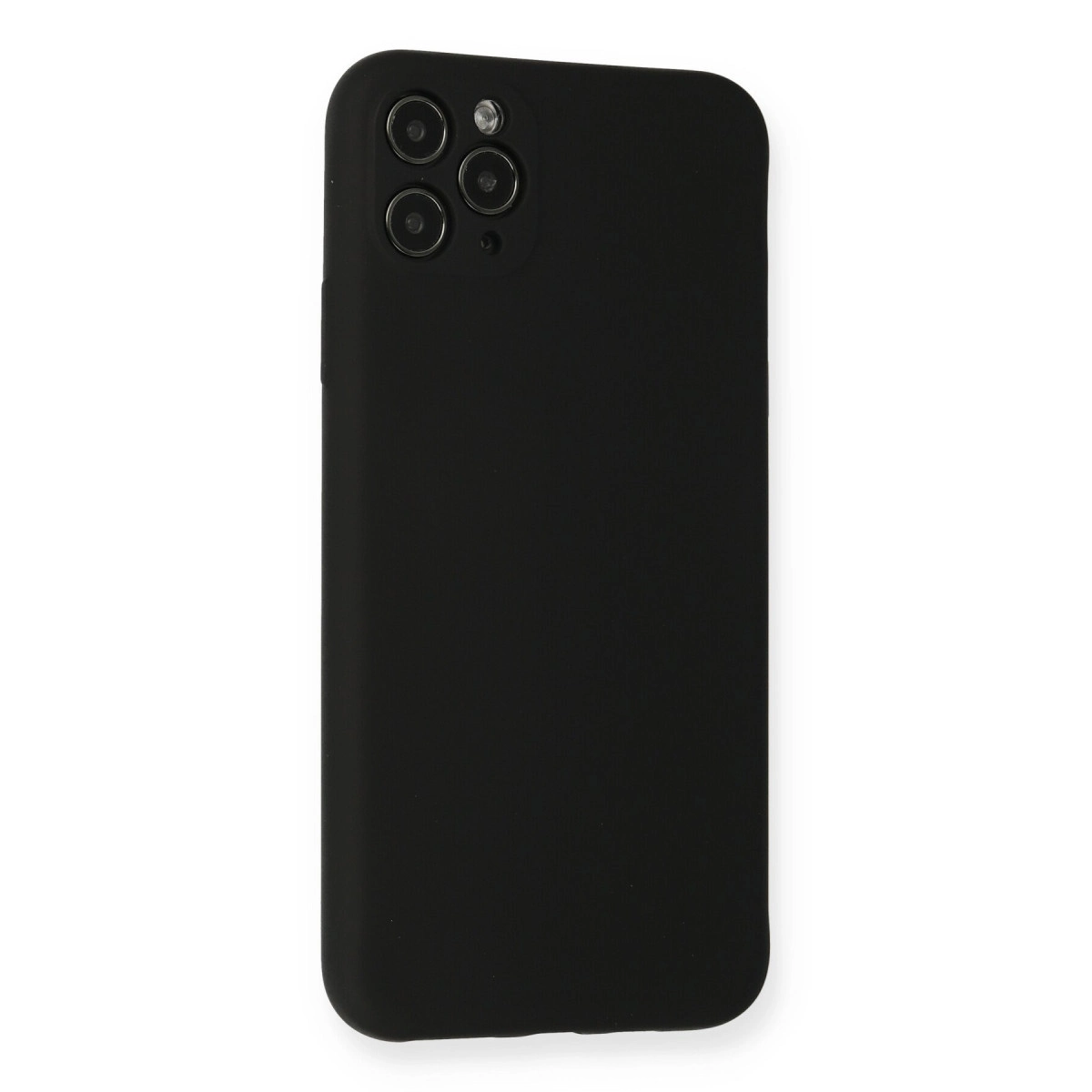 Arkada üç kamera lensi ve flaşlı siyah telefon kılıfı.