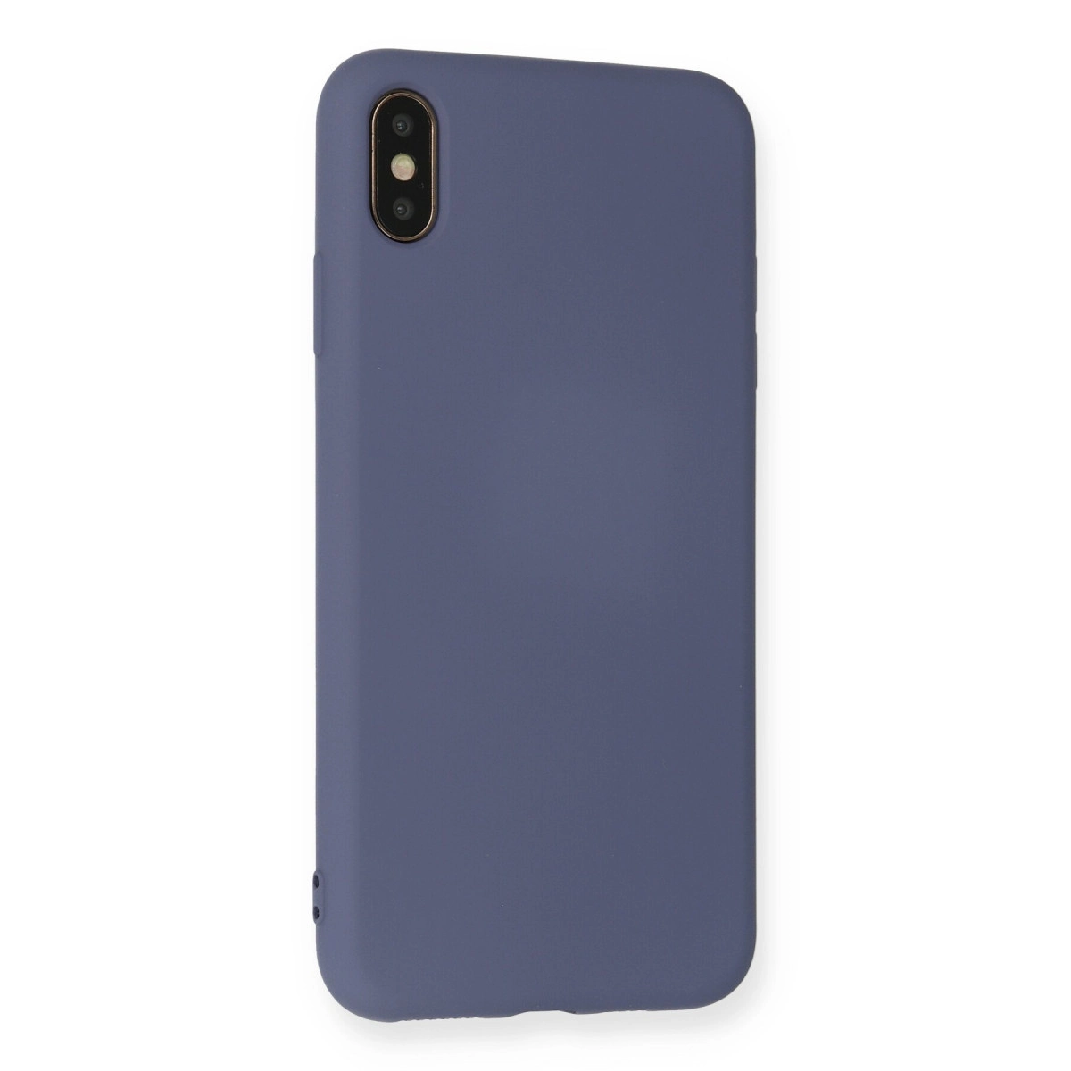 Beyaz arka plan üzerinde mavi telefon kılıfı. Kılıfın kamera için bir kesiği var.