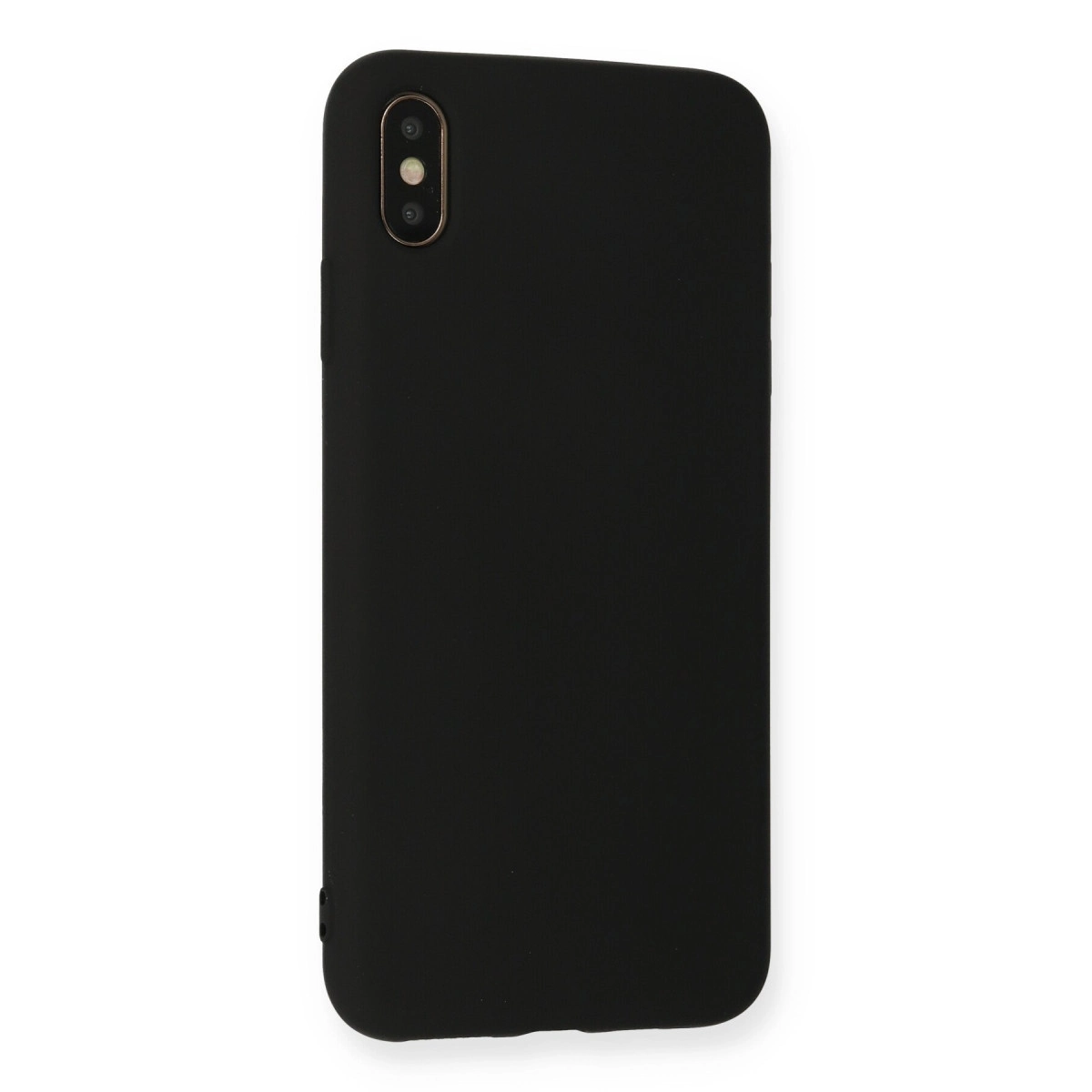 Sol üstte çift kamera lensli siyah telefon kılıfı.