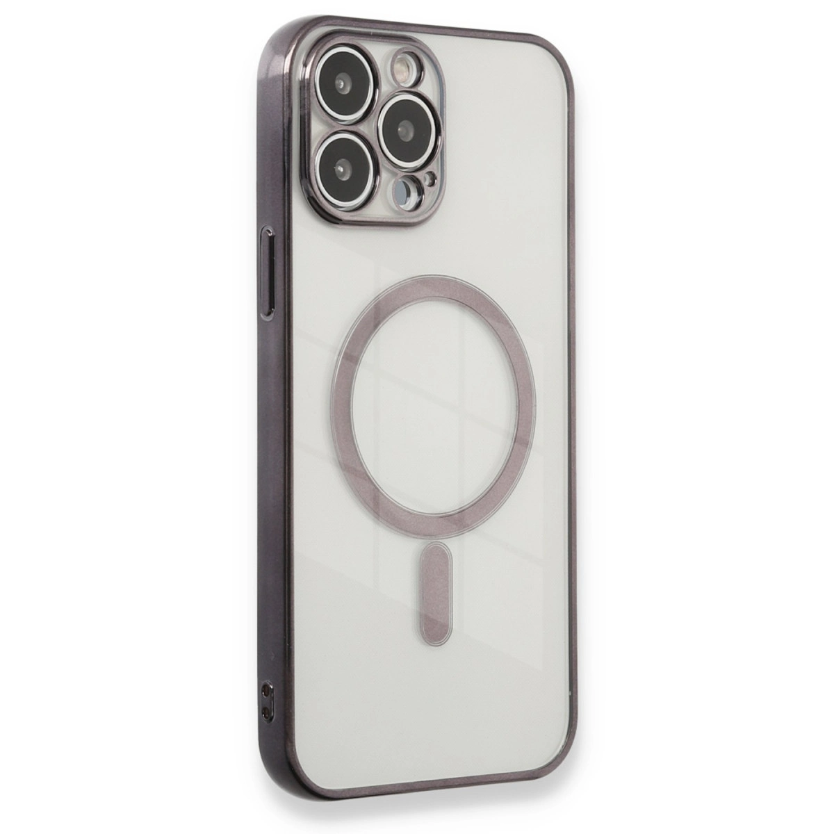 NEWFACE iPhone 13 Pro Max Uyumlu Magneticsafe Lazer Silikon Telefon Kılıfı Siyah