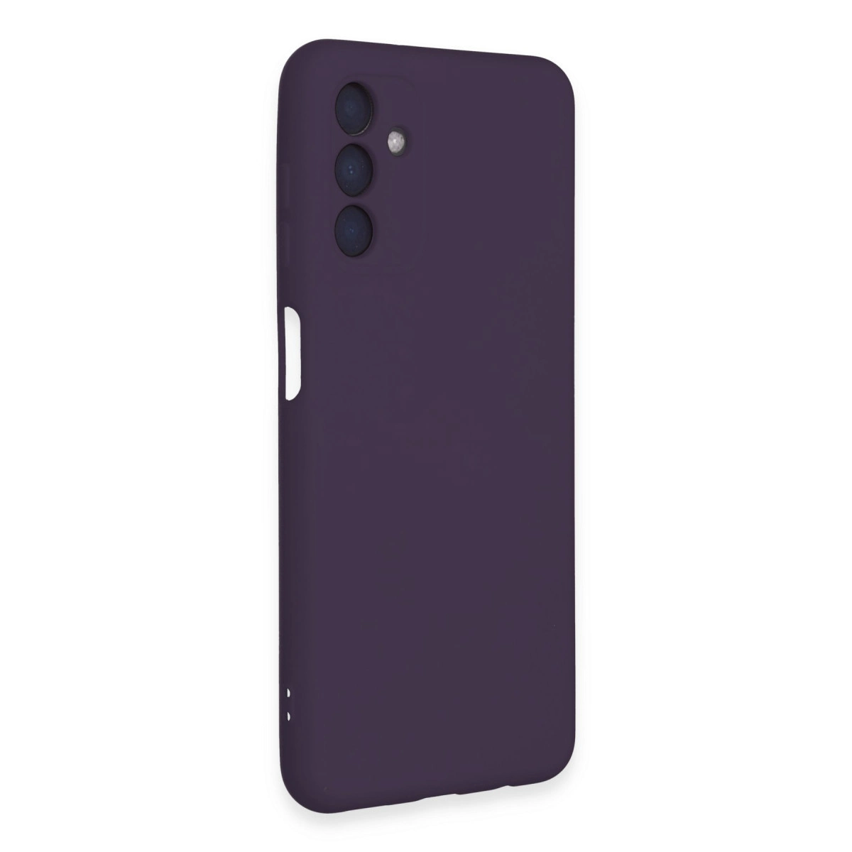 Arkada üç kamerası olan koyu mor telefon kılıfı.