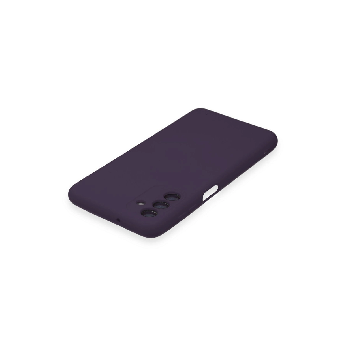 Kamera ve düğmeler için kesikleri olan koyu mor telefon kılıfı.