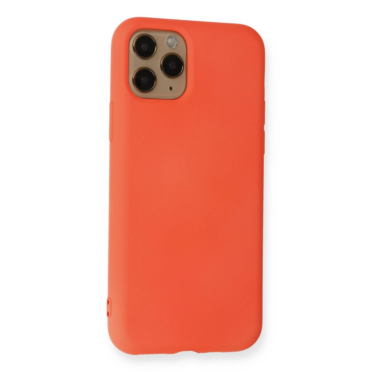 Arkada üç kamerası olan parlak turuncu iPhone kılıfı.