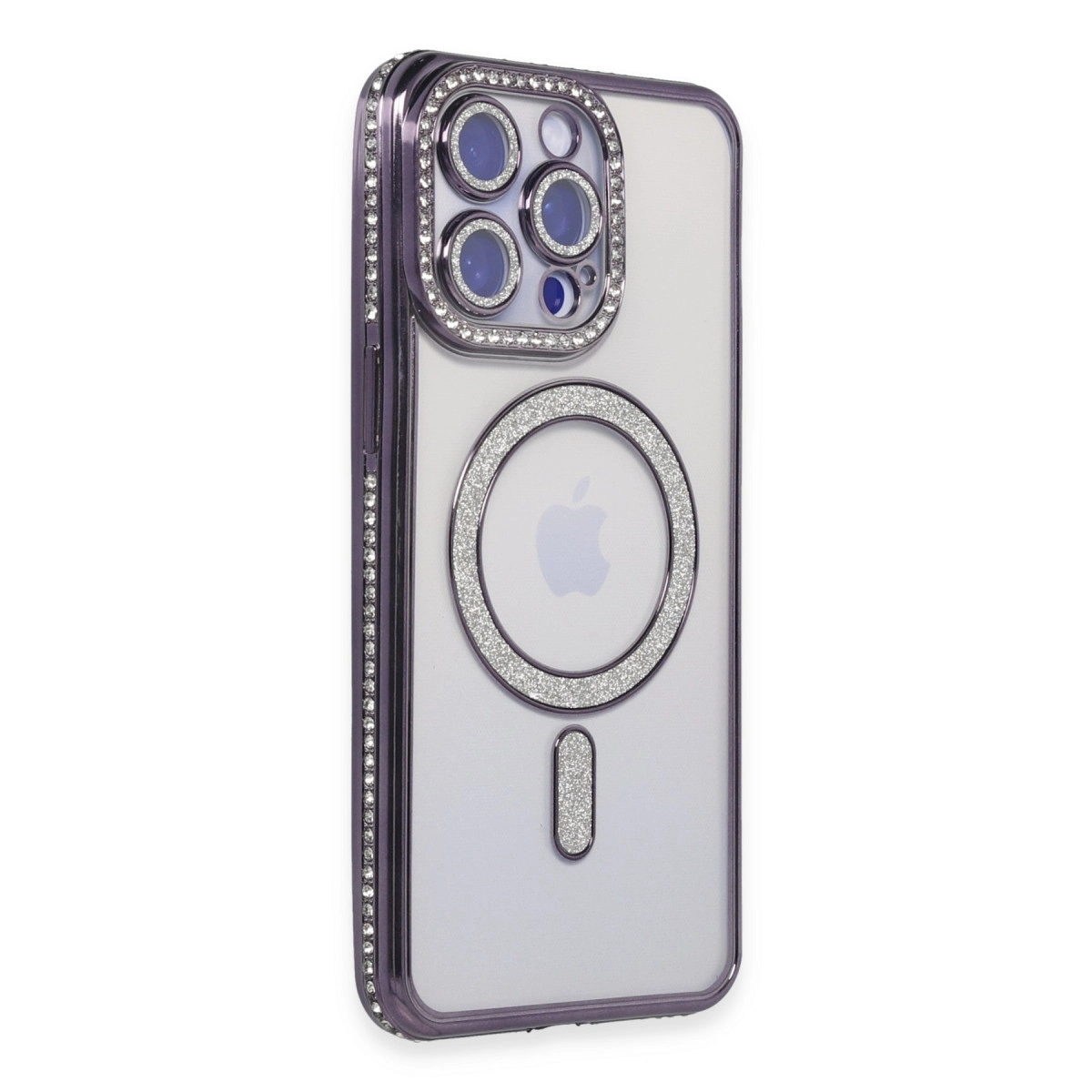 NEWFACE iPhone 15 Pro Uyumlu Joke Simli Magneticsafe Kılıf Telefon Kılıfı Derin Mor