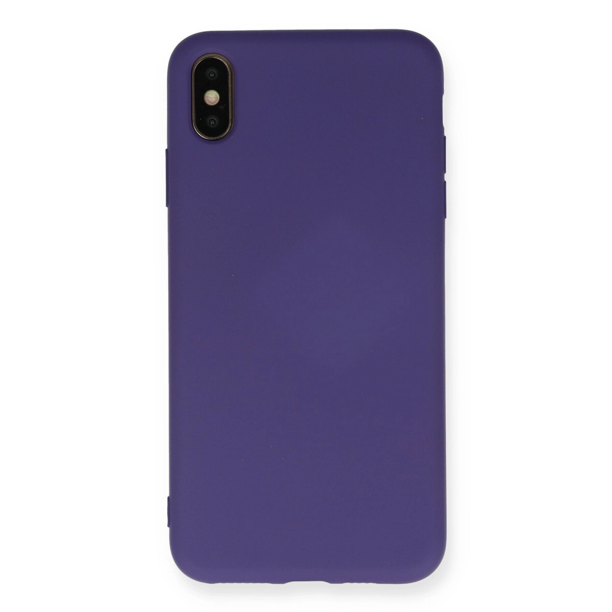 Sol üstte iki kamera lensi olan mor telefon kılıfı.