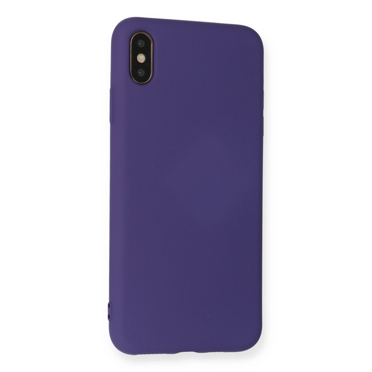Sol üstte çift kamera lensli mor telefon kılıfı.