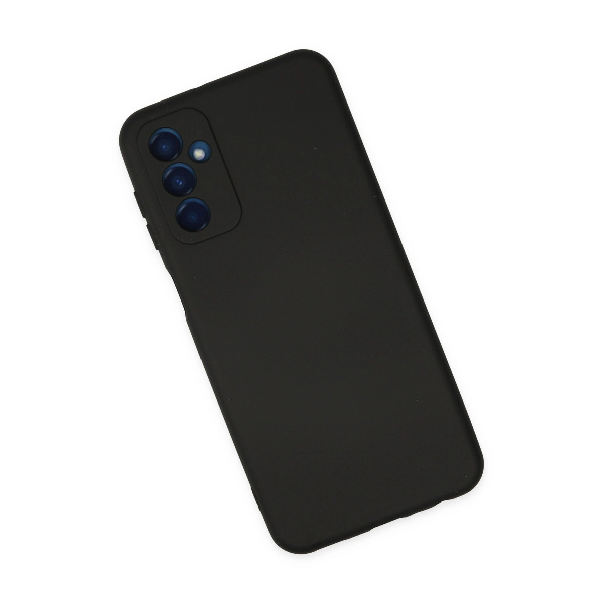 Arkada üçlü kamera modülü olan siyah akıllı telefon.