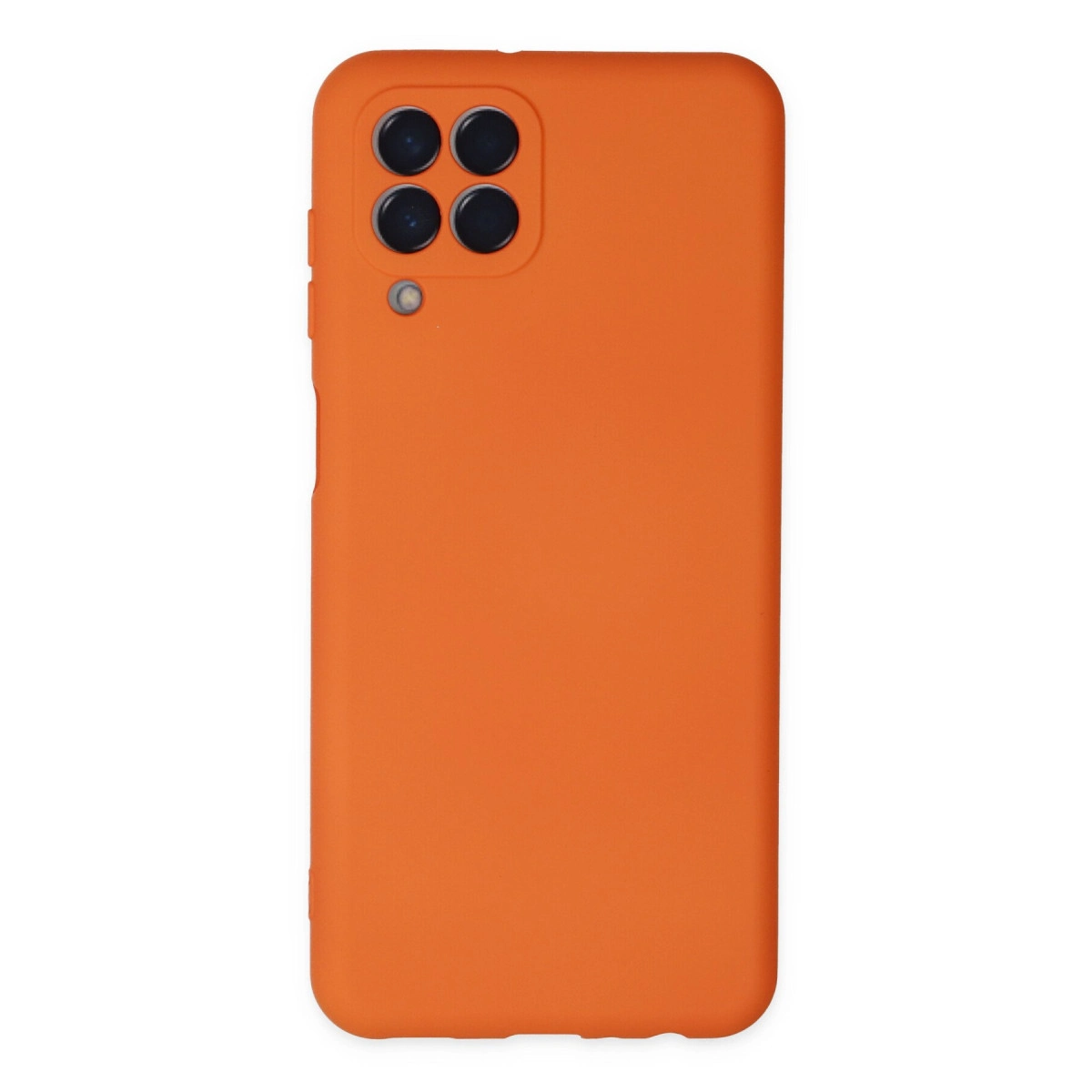 Dört kameralı ve flaşlı turuncu telefon kılıfı.