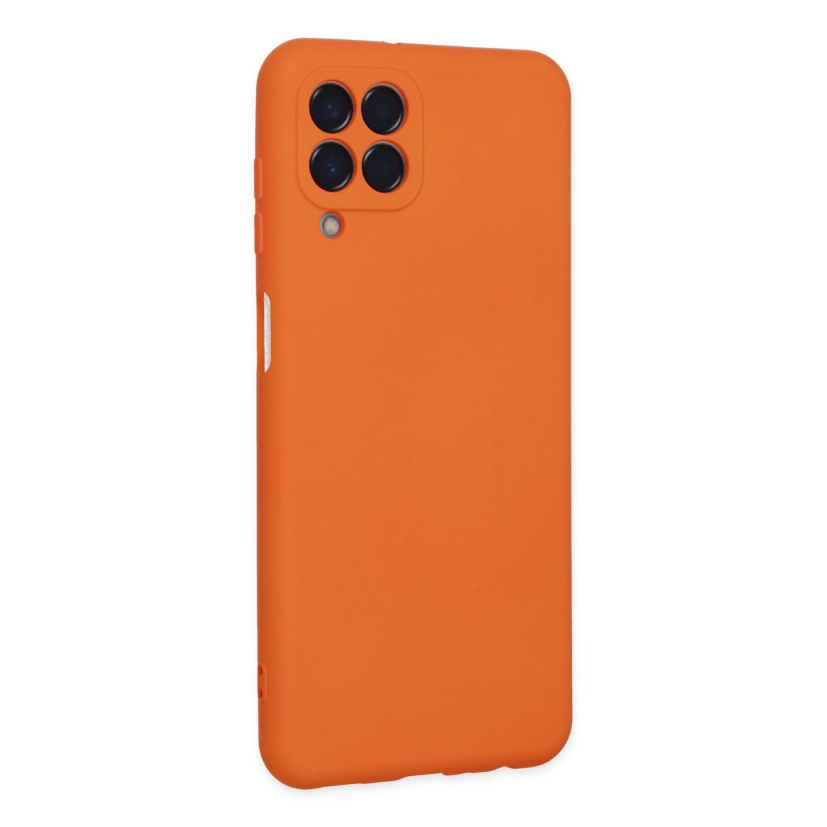 Dört kameralı ve flaşlı turuncu telefon kılıfı.