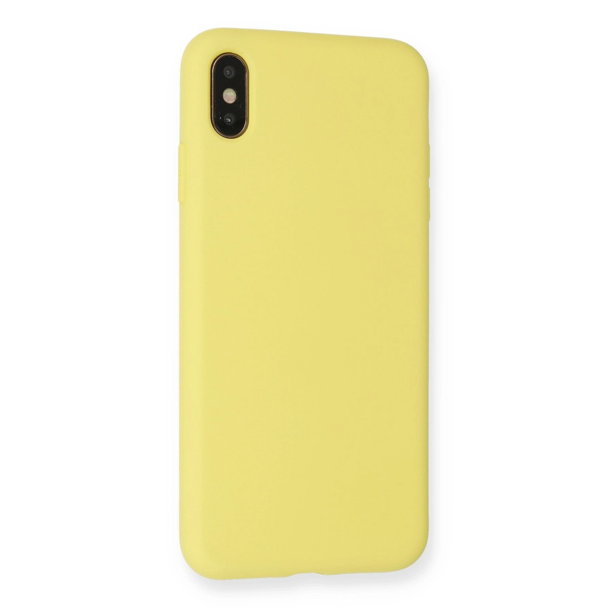 Sol üstte iki kamera lensli sarı telefon kılıfı.